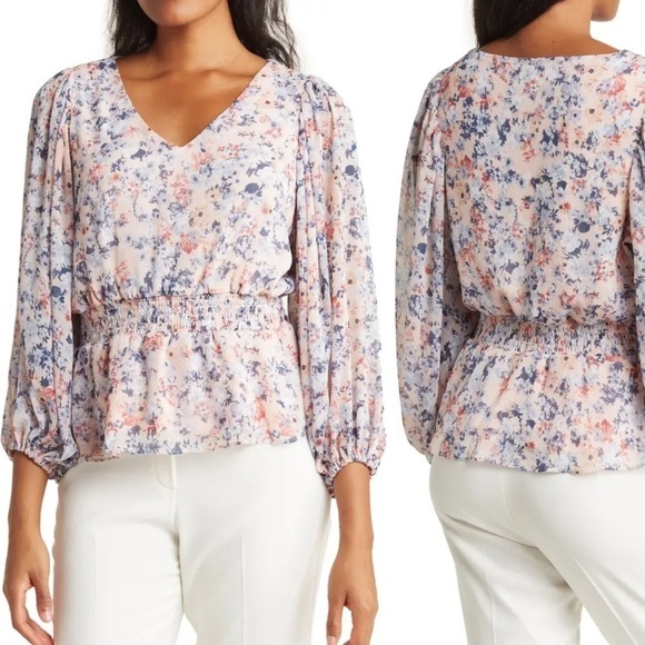 1. State Tops - 1. State Light Pink & Blue Purple Floral Top